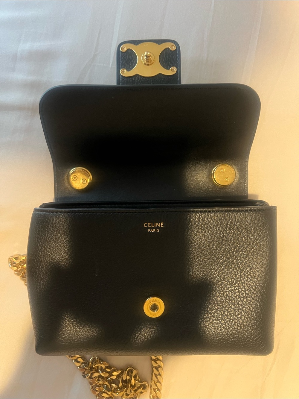 Celine Black Leather Shoulder Bag with Gold Chain